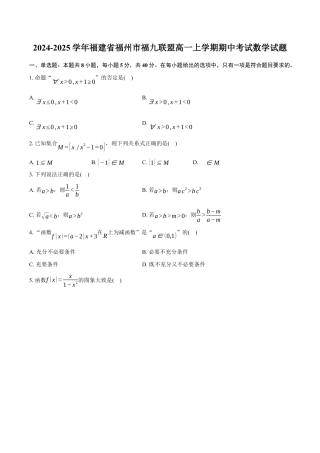 福建省福州市福九联盟2024-2025学年高一上学期期11月中考试 数学试题（含答案）.docx