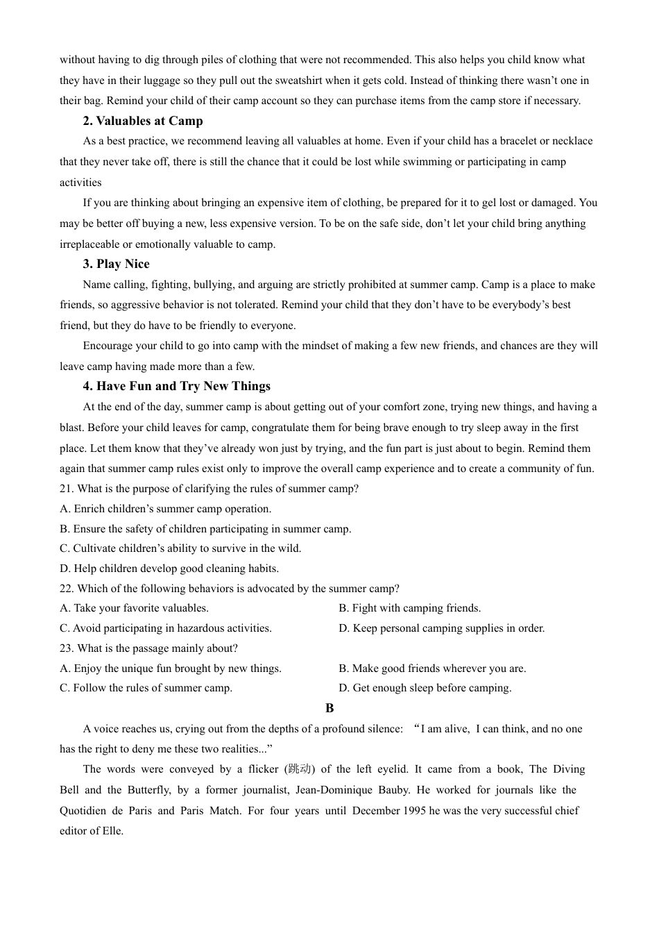 北京市第十九中学2024-2025学年高一上学期11月期中英语试题（含答案）.docx_第3页