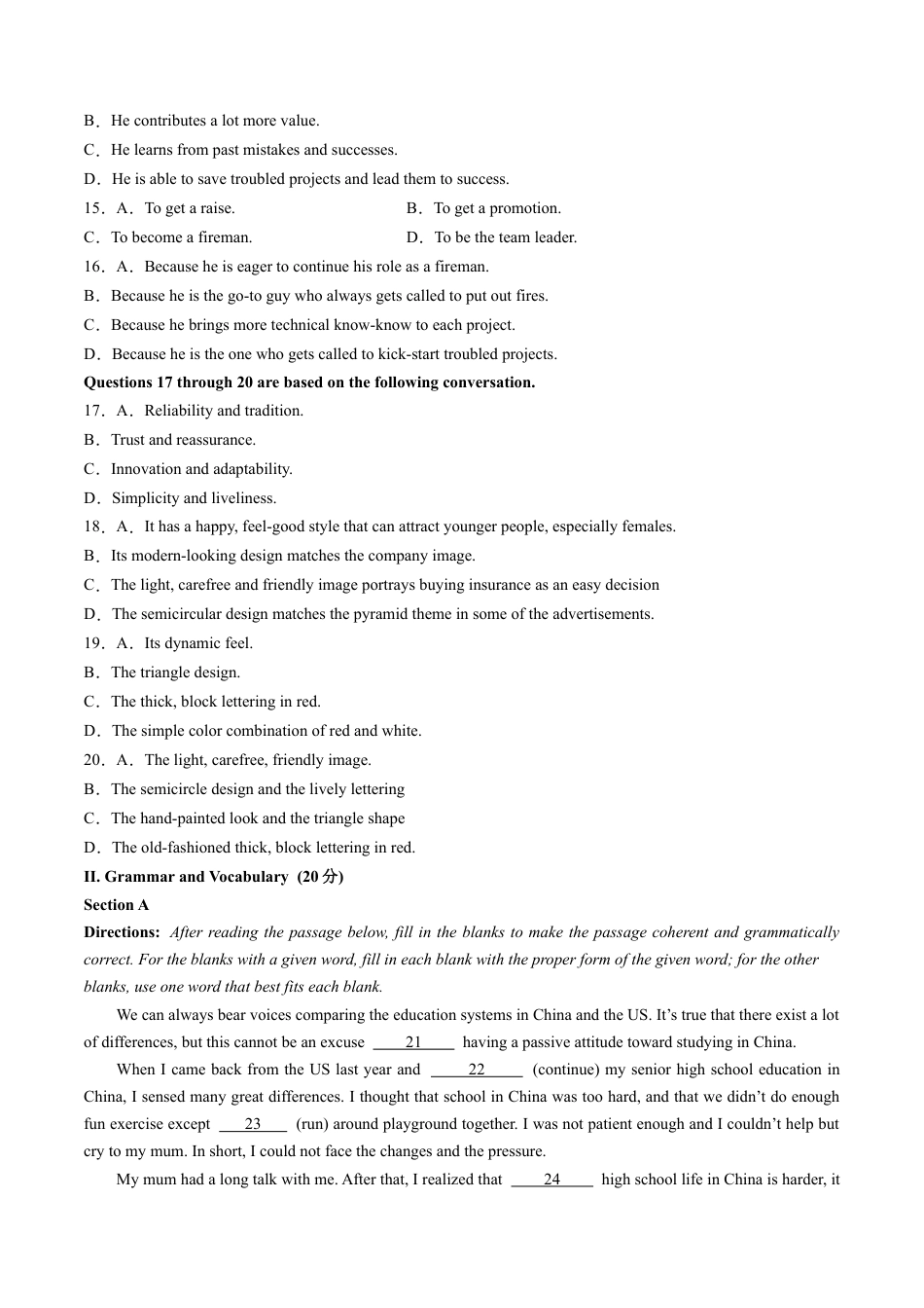 高一英语第一次月考卷（考试版A4）【测试范围：必修第一册Unit 1】（上海专用）.docx_第3页