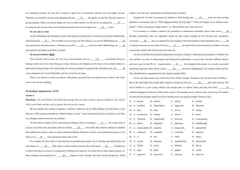 高一英语期中模拟卷（考试版A3）【测试范围：必修第一册Units 1~3】（上海专用）.docx_第3页