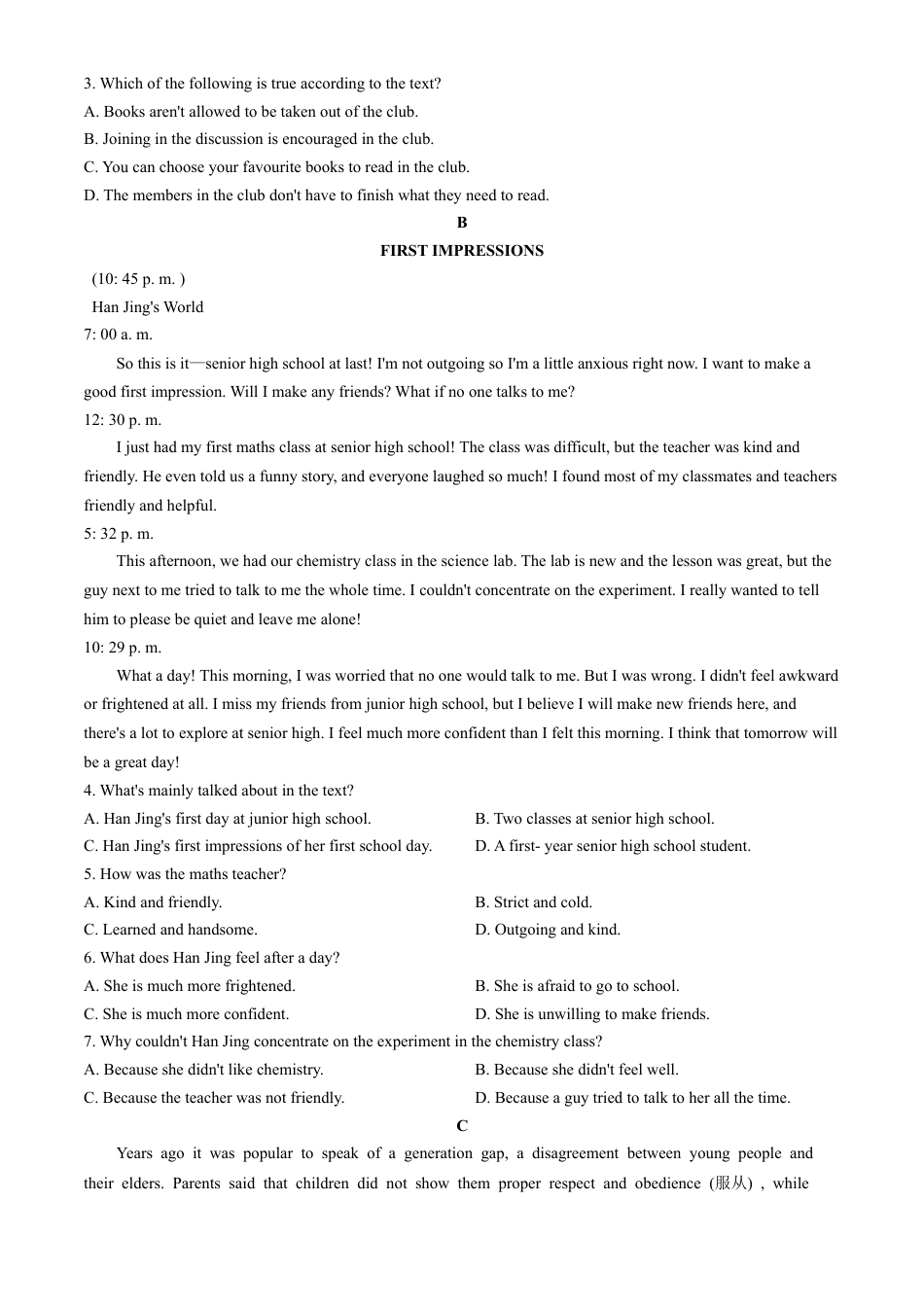 山东省菏泽市鄄城县第一中学2024-2025学年高一上学期10月月考英语试题.docx_第2页