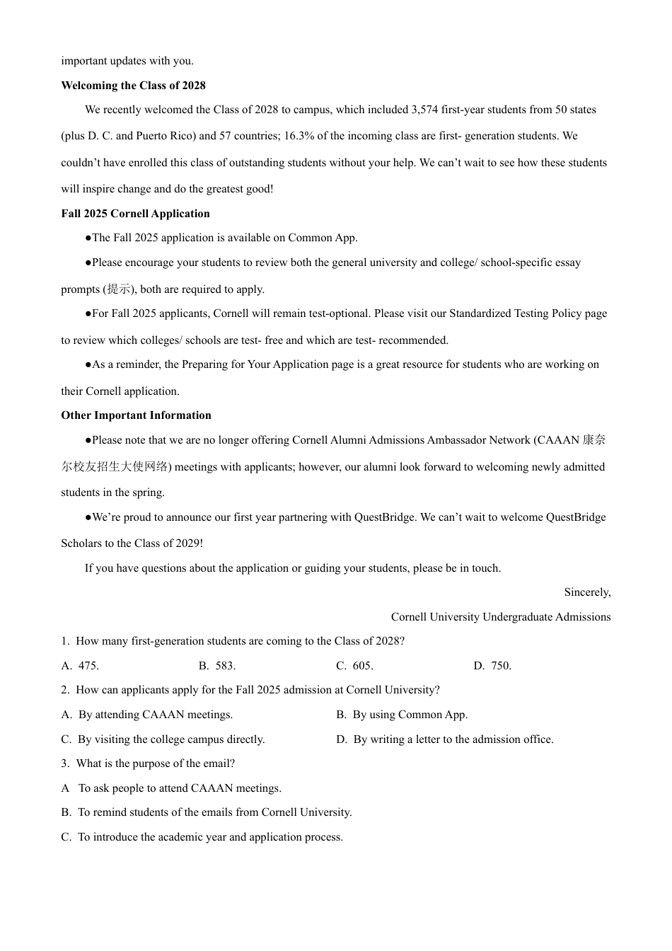 云南师范大学附属中学2024-2025学年高一上学期期中考试 英语 Word版含答案.docx_第3页