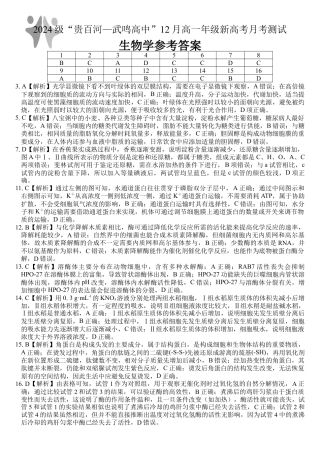 广西壮族自治区“贵百河-武鸣高中”2024-2025学年高一上学期12月月考试题  生物  PDF版含答案_生物答案.docx
