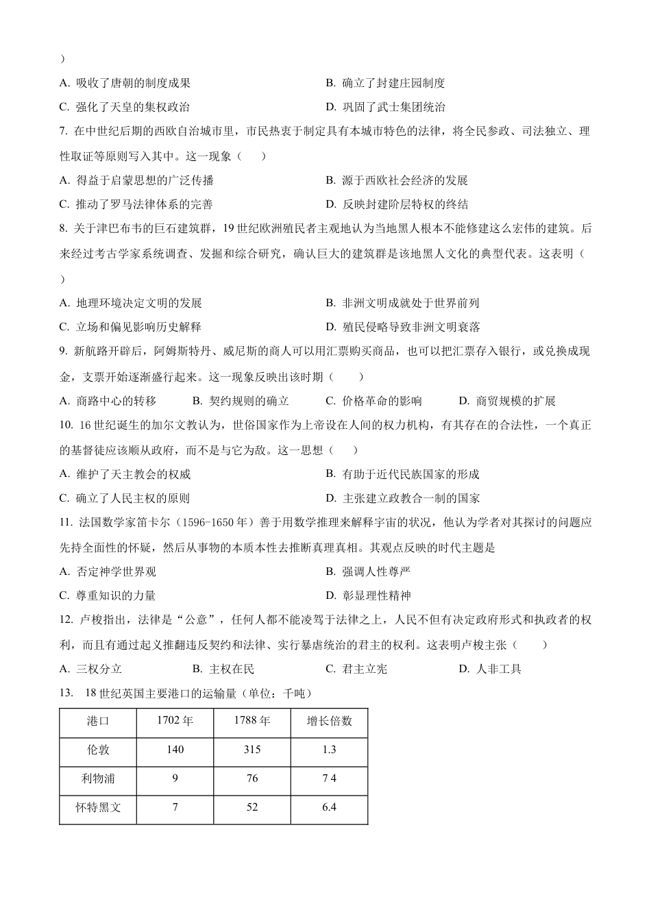 福建省漳州市2023-2024学年高一下学期期末教学质量检测历史试题.docx_第2页