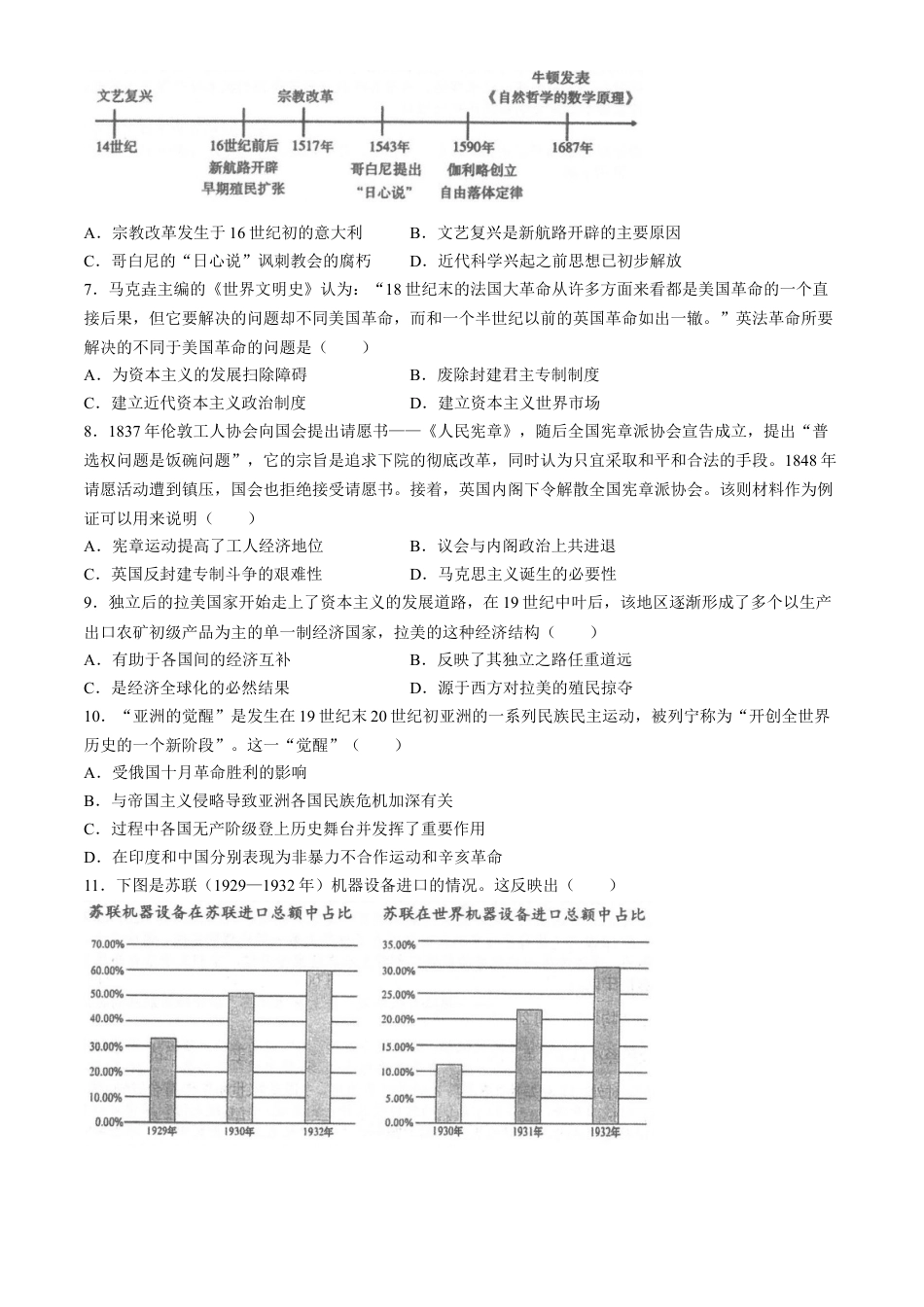 辽宁省锦州市2023-2024学年高一下学期期末考试历史试卷(无答案).docx_第2页