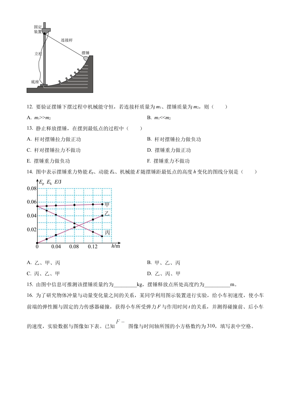 上海市闵行区上海师范大学附属中学闵行分校2023-2024学年高一下学期6月期末考试物理试题.docx_第3页
