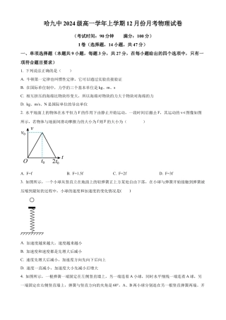 黑龙江省哈尔滨市第九中学校2024-2025学年高一上学期12月月考物理试题  Word版无答案.docx