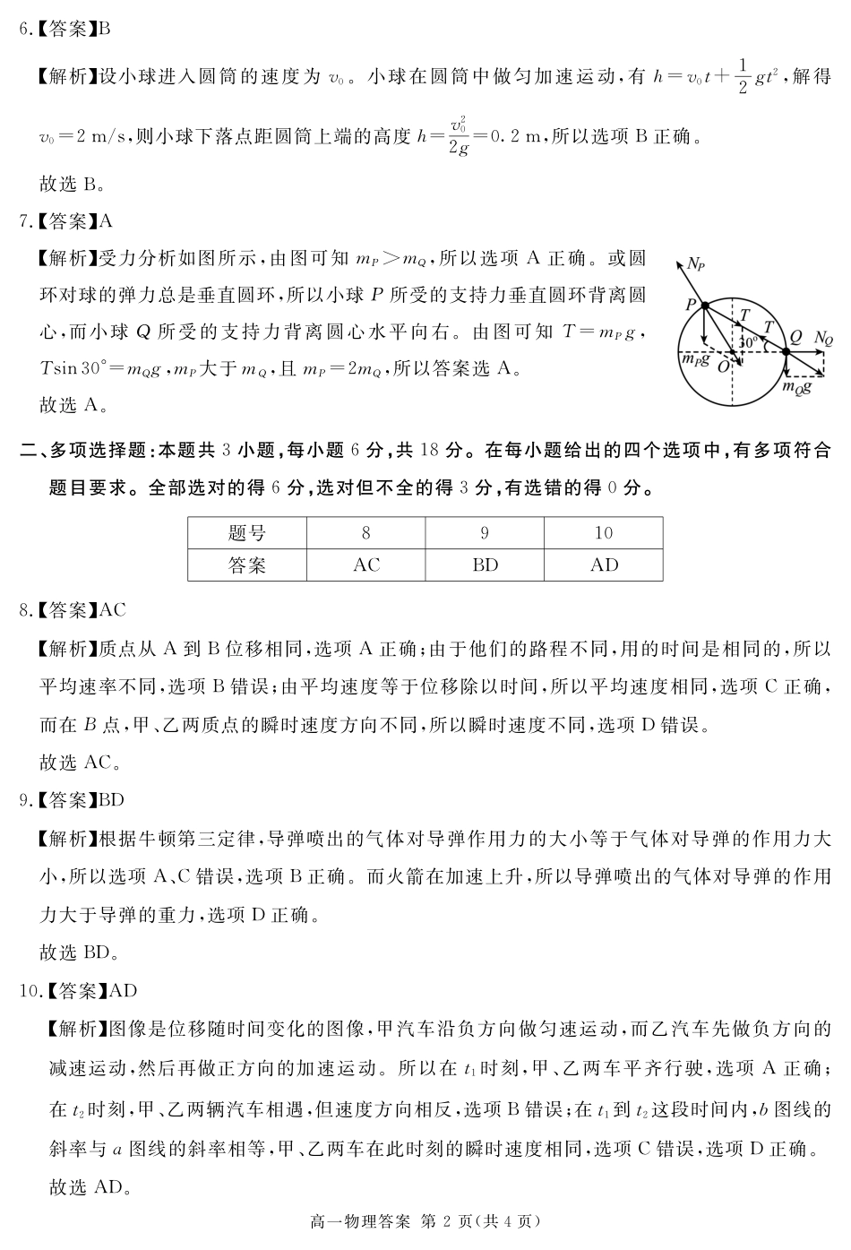 四川省遂宁市2024-2025学年高一上学期期末物理试题（图片版，含解析）_2027届地区期末物理答案.pdf_第2页