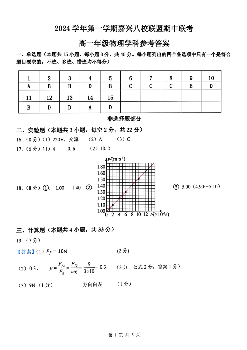 浙江省嘉兴八校2024-2025学年高一期中_物理学科参考答案.pdf_第1页