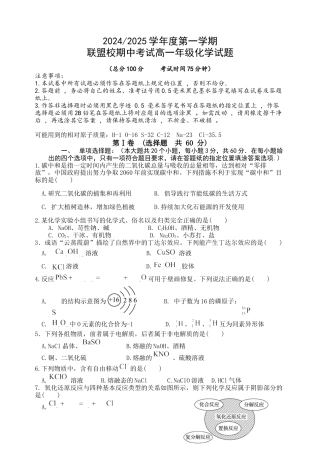 江苏省盐城市五校联考2024-2025学年高一上学期11月期中考试 化学 Word版含答案.docx