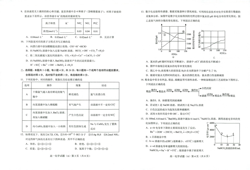 山东省菏泽市2024-2025学年高一上学期11月期中考试化学试题（A卷）（PDF版，含答案）_高一化学.pdf_第2页