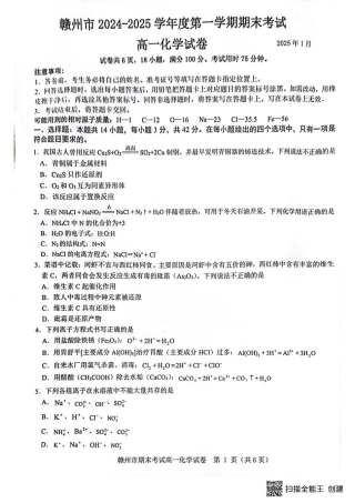 赣州市2024-2025学年第一学期期末考试高一化学 高一化学.pdf