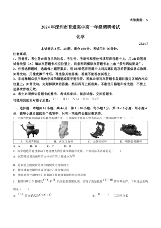 广东省深圳市普通高中2023-2024学年高一下学期调研考试-化学试题.docx