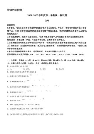 广东省阳江市高新区2024-2025学年高一上学期11月期中考试 化学 Word版含答案.docx