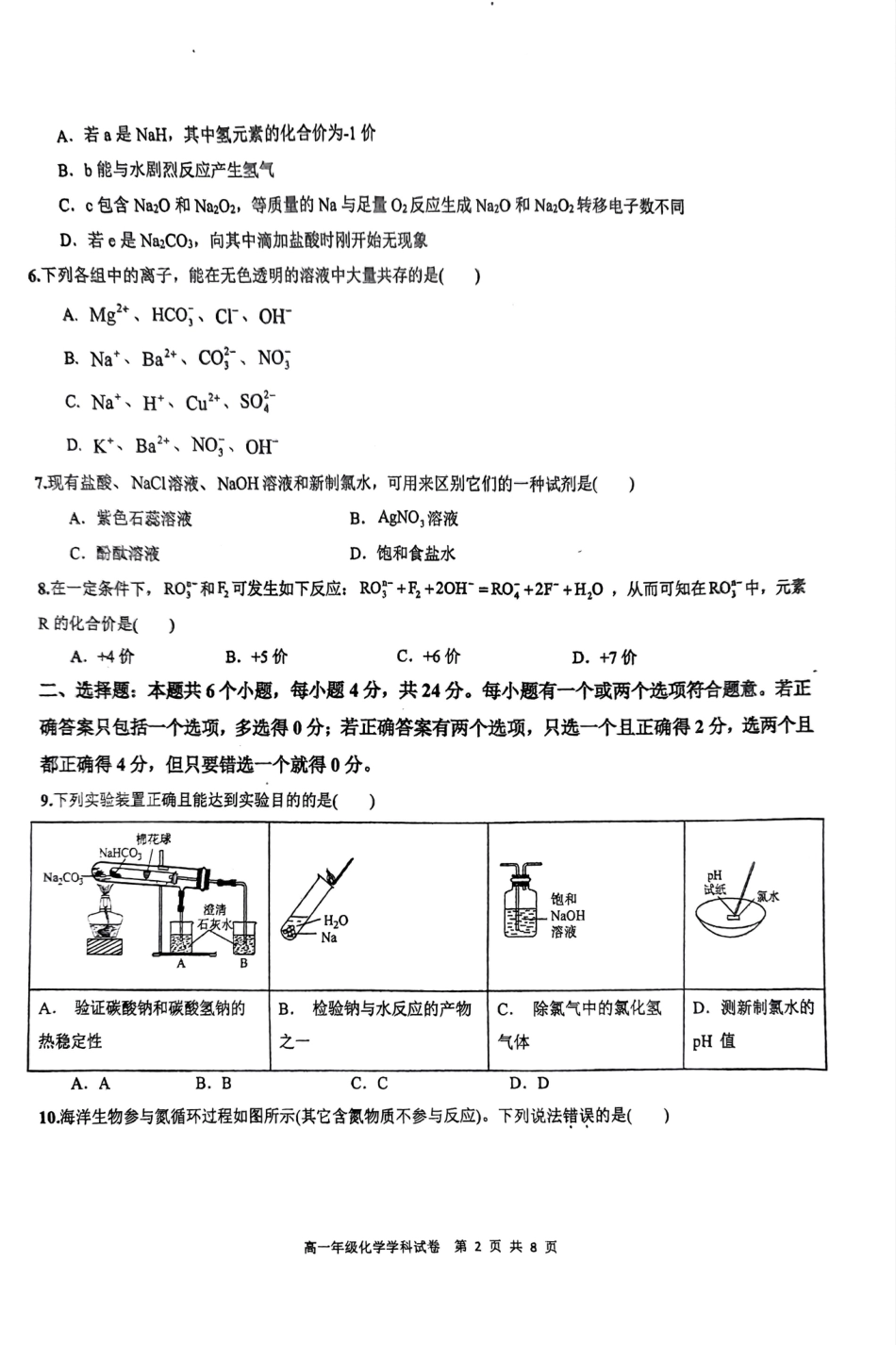 海南省先锋联盟2024-2025学年高一上学期11月期中考试化学试题含答案_化学.pdf_第2页