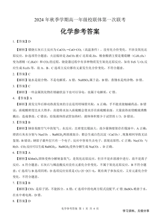 河池十校联体2024-10月考高一化学答案.pdf