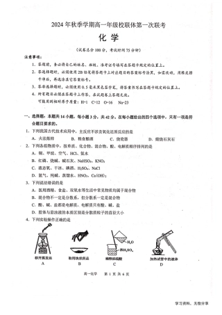 河池十校联体2024-10月考高一化学试卷.pdf