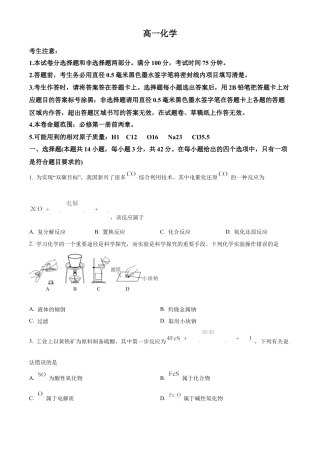 河南省九师联考2024-2025学年高一上学期11月期中化学试题  Word版无答案.docx