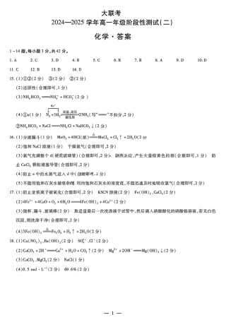 河南省名校大联考2024-2025学年高一上学期12月阶段性测试（二）化学试题_化学答案大联考.pdf