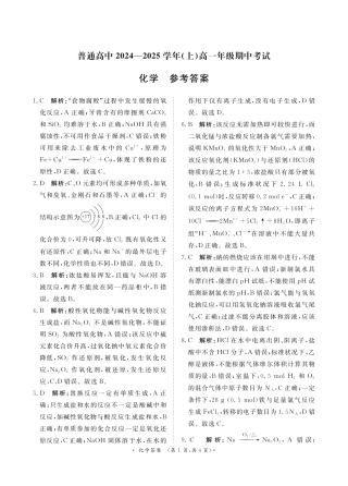 河南省普通高中2024-2025学年高一上学期11月期中考试化学试题_11月高一化学 答案.pdf