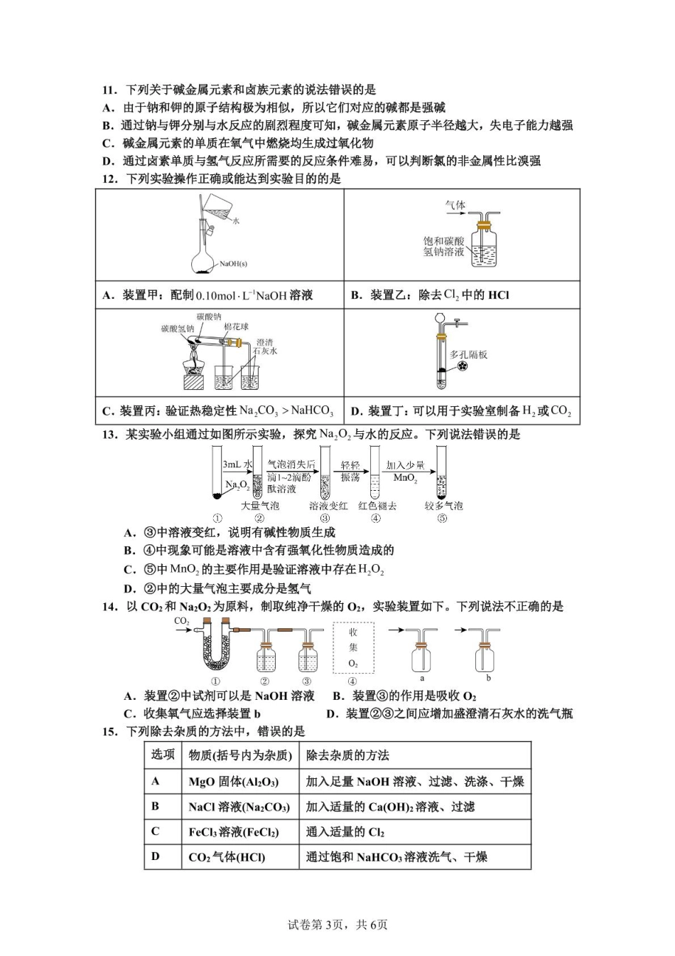 化学-广东省深圳市盐田高级中学2024-2025学年高一上学期1月期末.pdf_第3页