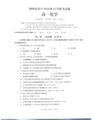 柳州市2024-12月高一联考化学试卷.pdf
