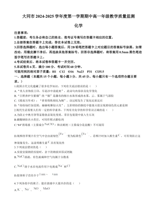 山西省大同市2024-2025学年高一上学期11月期中考试 化学试卷（含答案）.docx