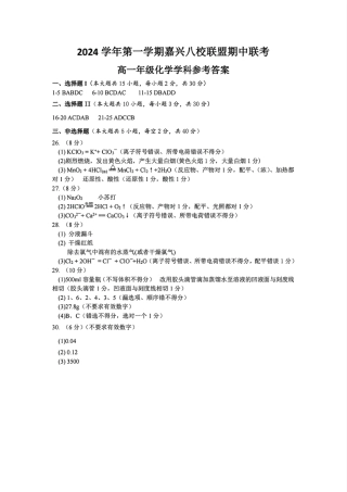 浙江省嘉兴八校2024-2025学年高一期中_化学学科参考答案.pdf