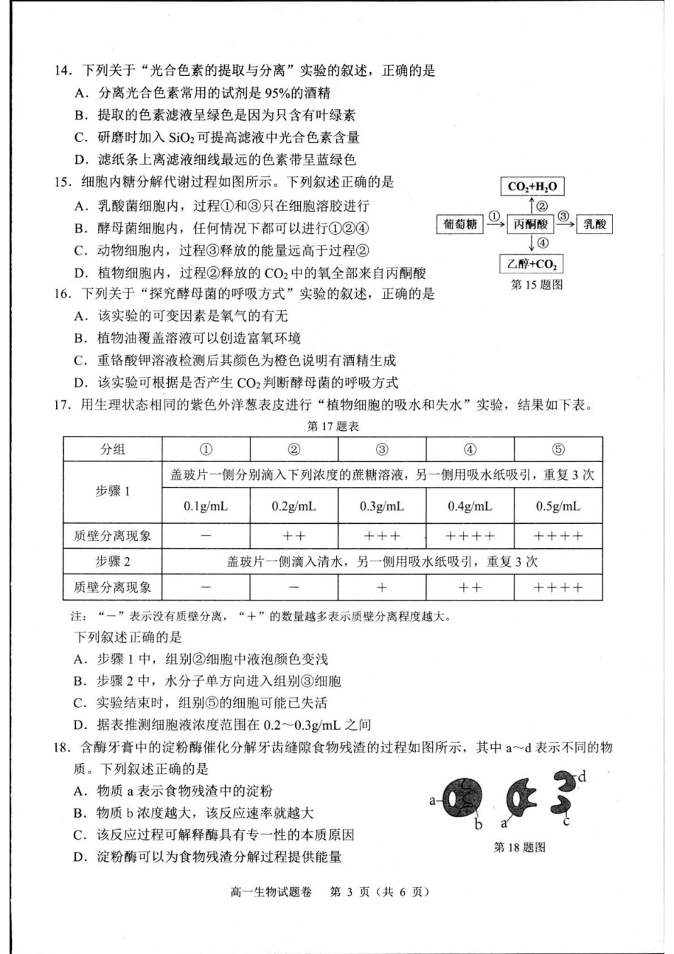 浙江省杭州市2024-2025学年高一上学期1月期末生物试题.pdf_第3页