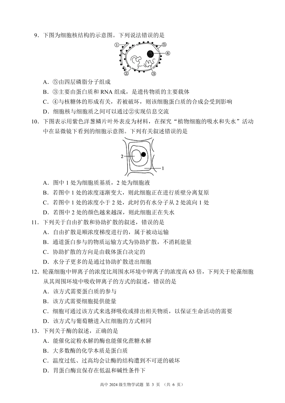 2024～2025学年度上期高中2024级期末考试生物学试题（6页）.pdf_第3页