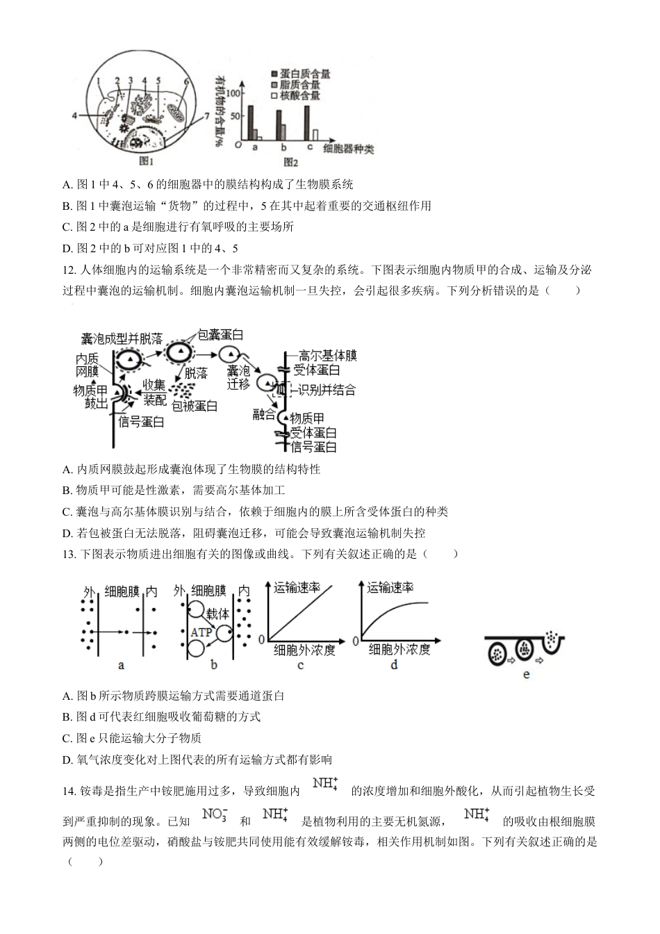 安徽省江南十校2024-2025学年高一上学期12月分科诊断联考生物试题  Word版无答案.docx_第3页