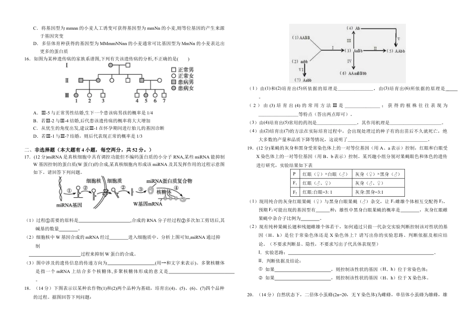 安徽省六安市金安区安徽省六安第一中学2023-2024学年高一下学期6月期末生物试题.docx_第3页