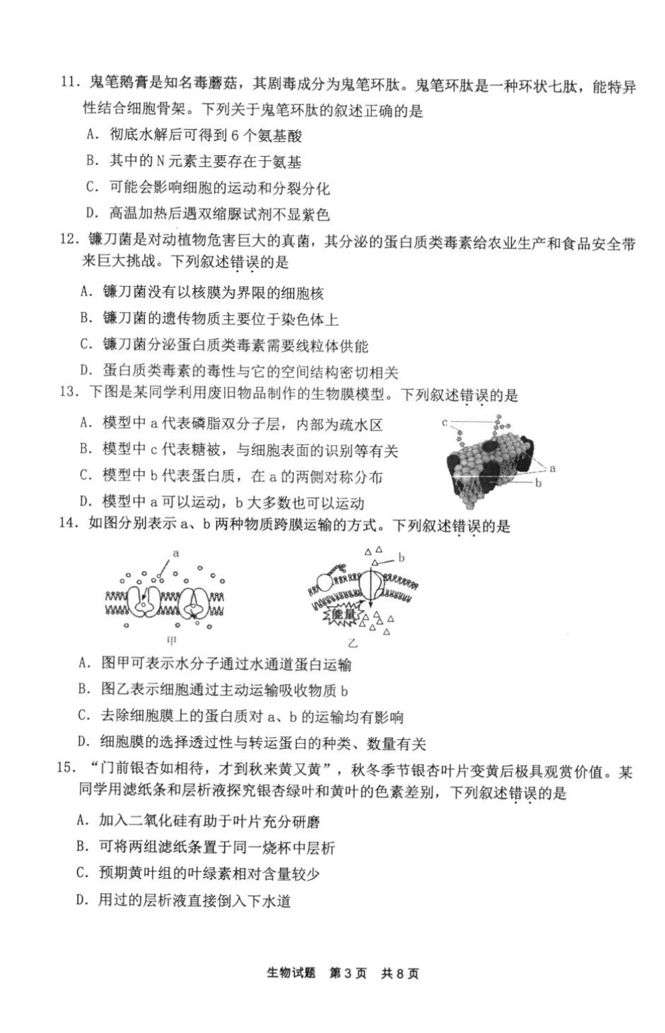 福建省宁德市2024-2025学年高一上学期1月期末考试 生物 PDF版含答案.pdf_第3页