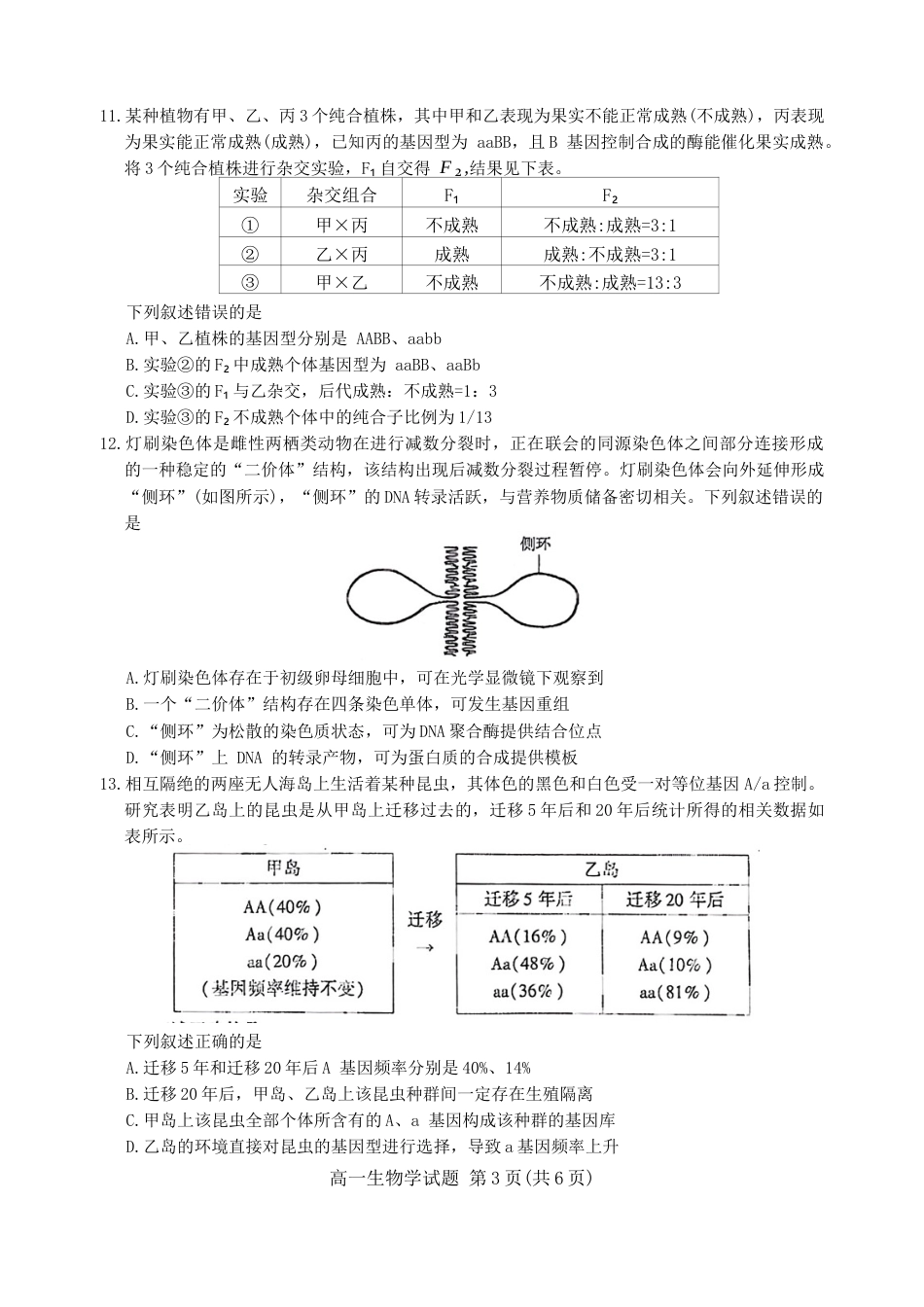 福建省厦门市2023-2024学年高一下学期7月期末质量检测生物试题.docx_第3页