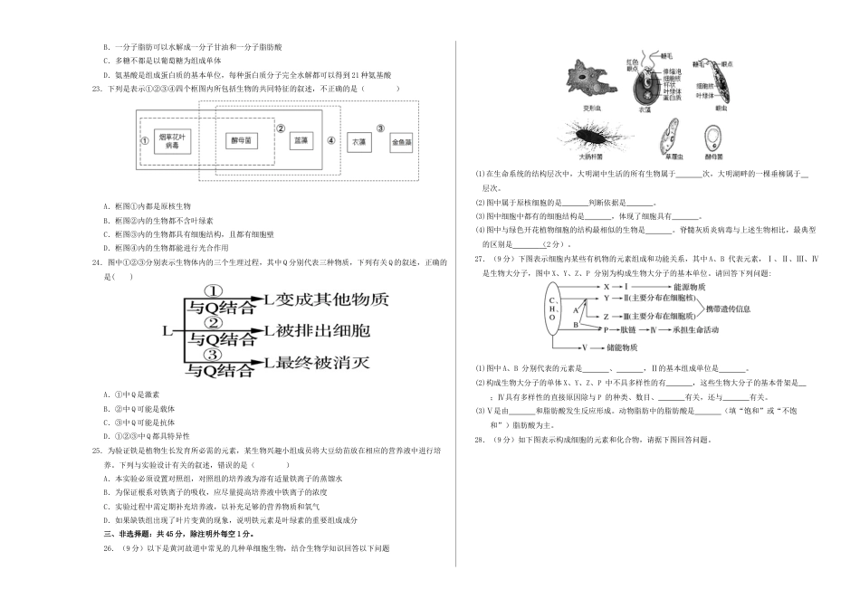 高一生物第一次月考卷（考试版A3）【测试范围：必修1第1-2章】（人教版2019）.docx_第3页
