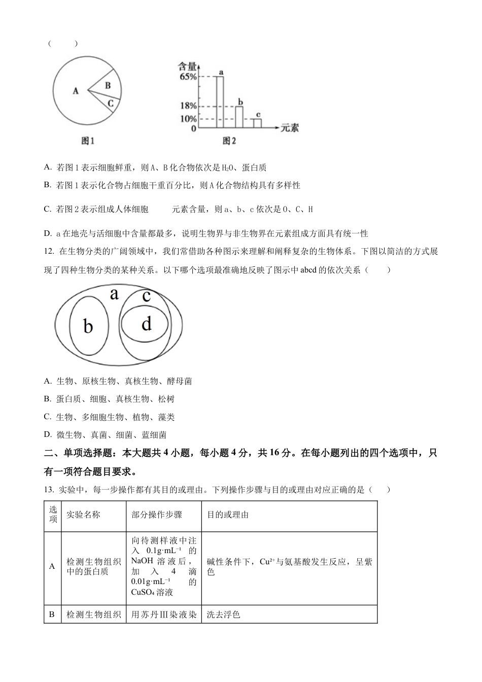 广东省茂名市电白区2024-2025学年高一上学期11月期中考试生物试题  Word版无答案.docx_第3页