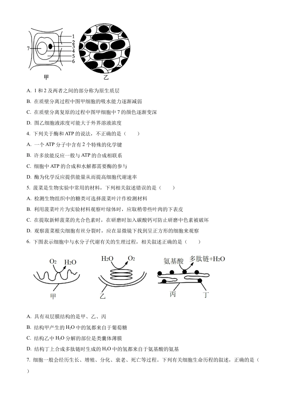 广西玉林市2023-2024学年高一下学期期末教学质量监测生物试题.docx_第2页