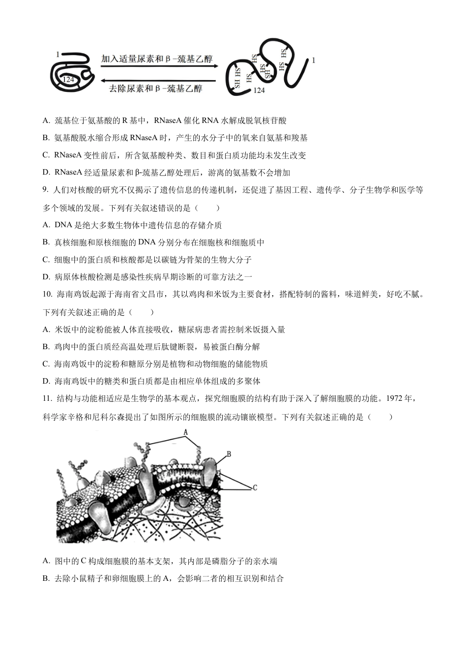 海南省2024-2025学年高一上学期11月期中生物试题  Word版无答案.docx_第3页