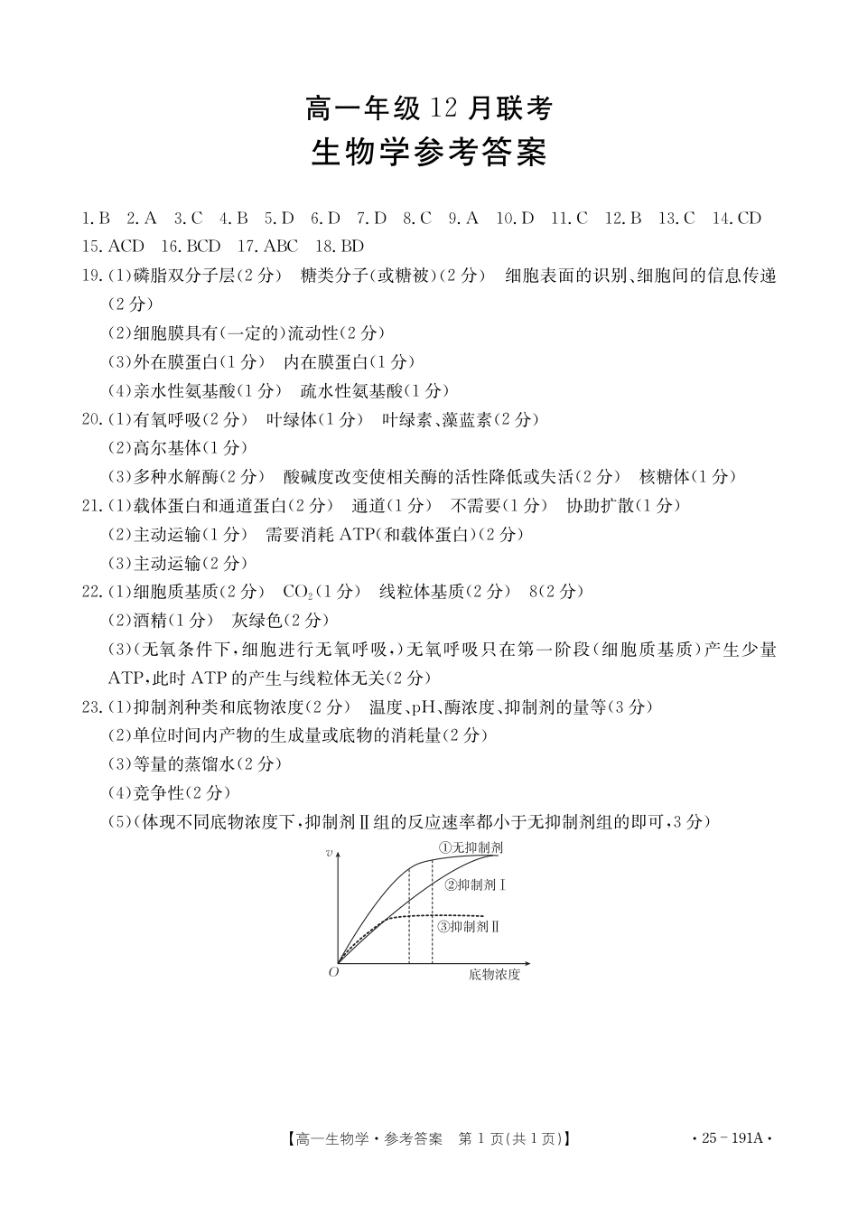 河北省百万联考2024-2025学年高一上学期12月联考生物试题_生物答案.pdf_第1页
