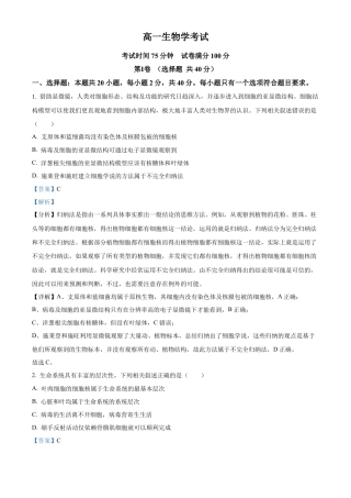 河北省衡水市冀州区河北冀州中学2024-2025学年高一上学期10月期中生物试题 Word版含解析.docx