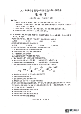 河池十校联体2024-10月考高一生物试卷.pdf