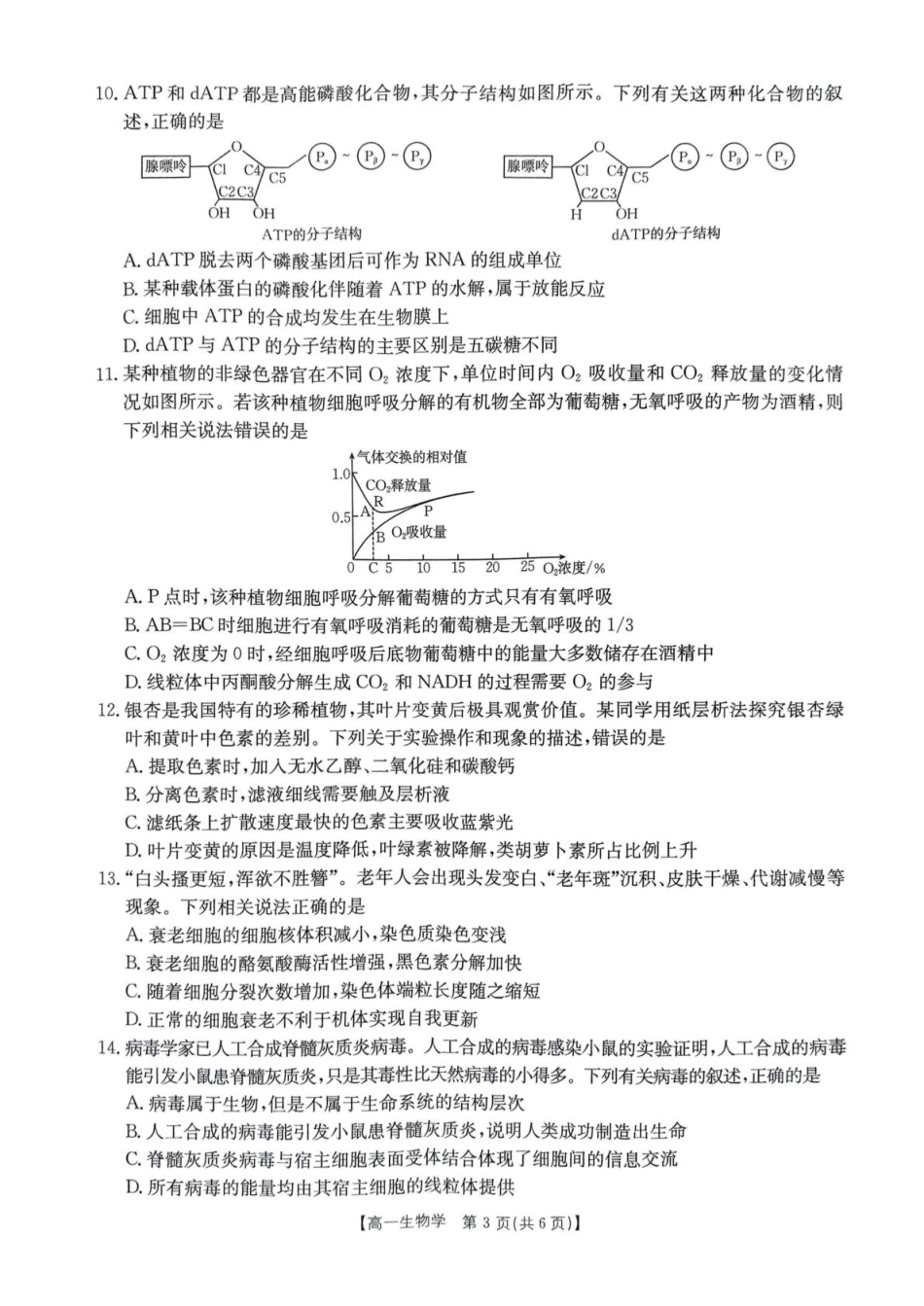 河南省名校大联考2024-2025学年高一下学期开学考试生物试题.pdf_第3页