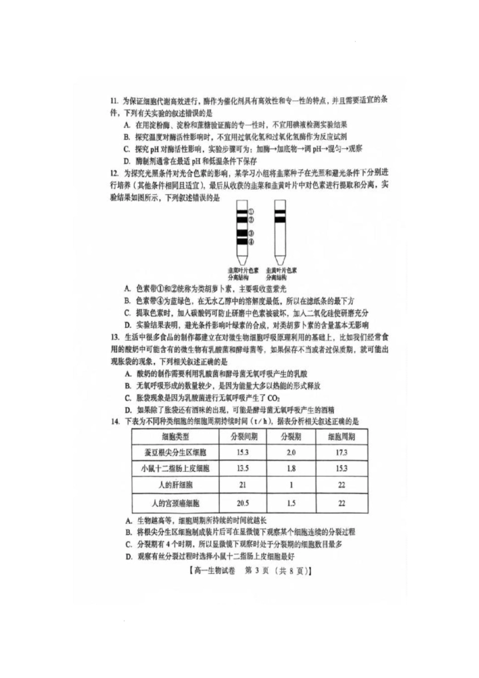 河南省三门峡市2024-2025学年高一上学期1月期末生物试题.docx_第3页