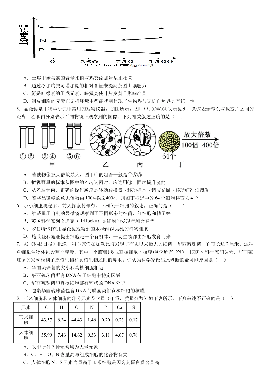 河南省许昌高级中学2024-2025学年高一上学期10月月考试题 生物 Word版含解析.docx_第2页