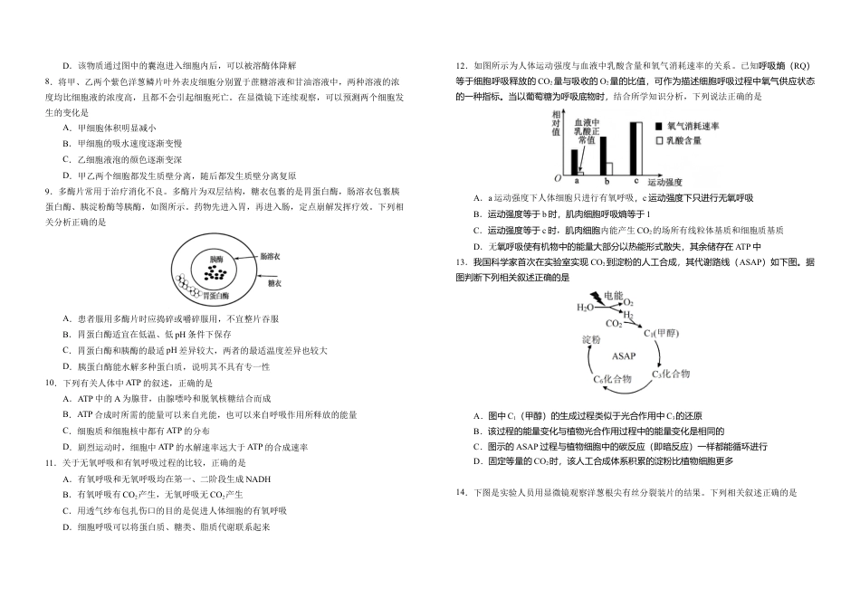 吉林省普通高中G8教考联盟2024-2025学年高一上学期期末考试 生物试卷（含答案）.docx_第2页