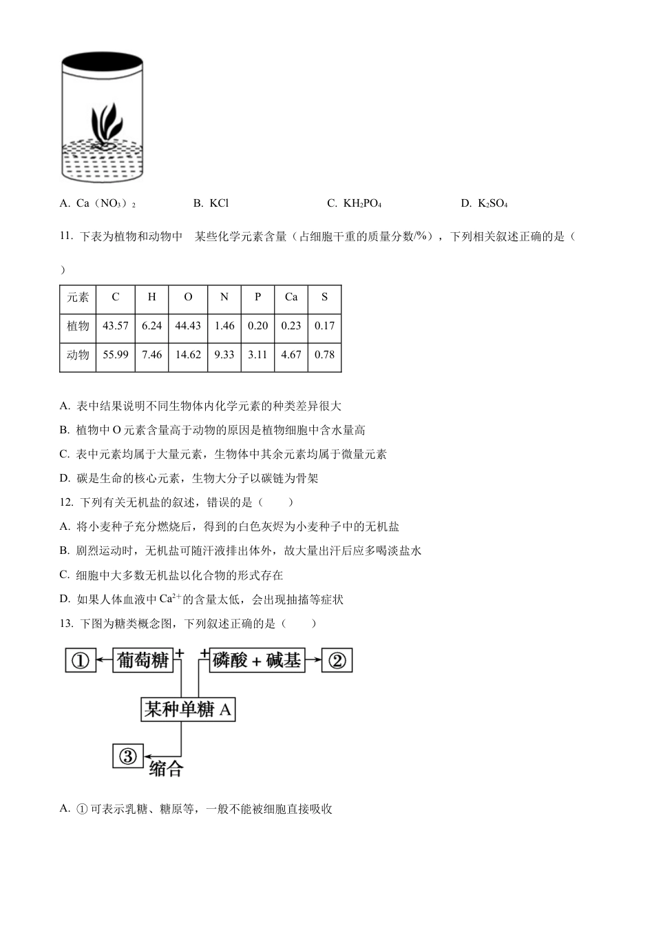 辽宁省县域重点高中协作体2024_2025学年高一上学期10月质量监测试题 生物 Word版含答案.docx_第3页