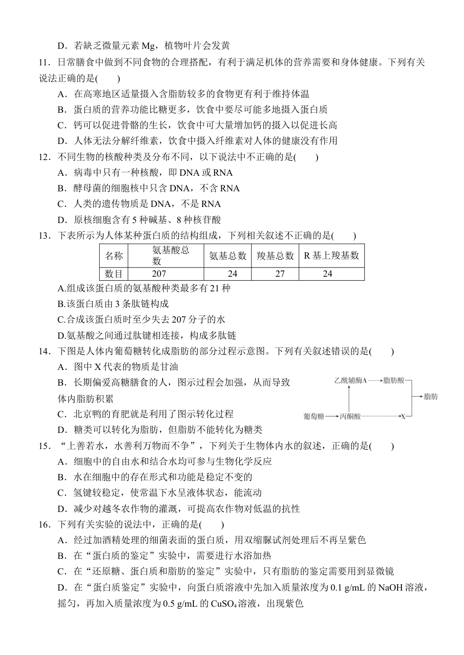 内蒙古赤峰二中2024-2025学年高一上学期第一次月考试题 生物 Word版含答案.docx_第3页