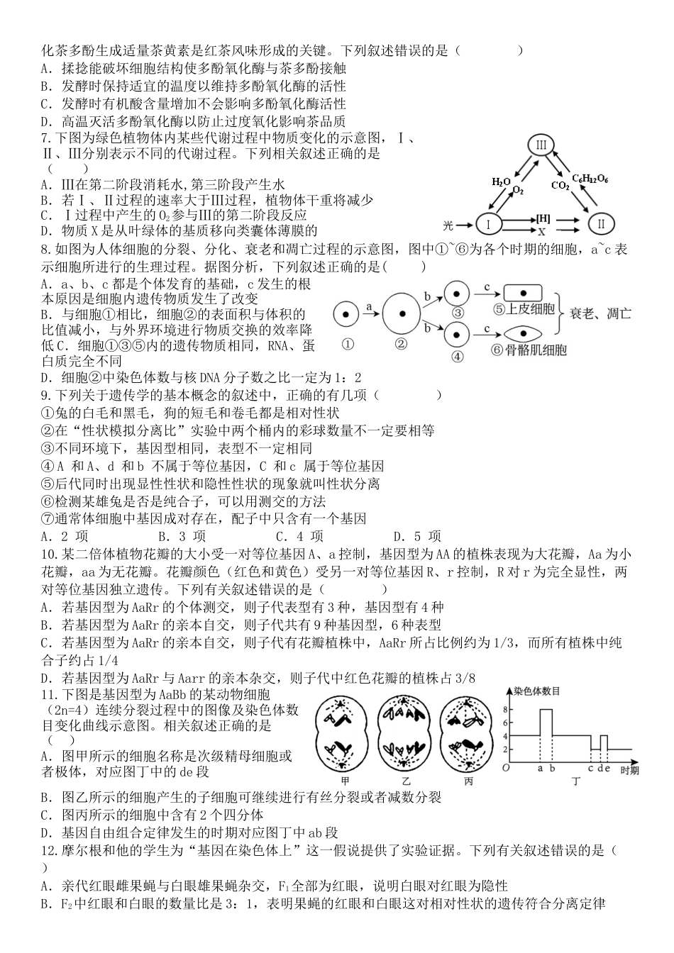 内蒙古锡林郭勒盟2023-2024学年高一下学期7月期末_生物打印.docx_第2页