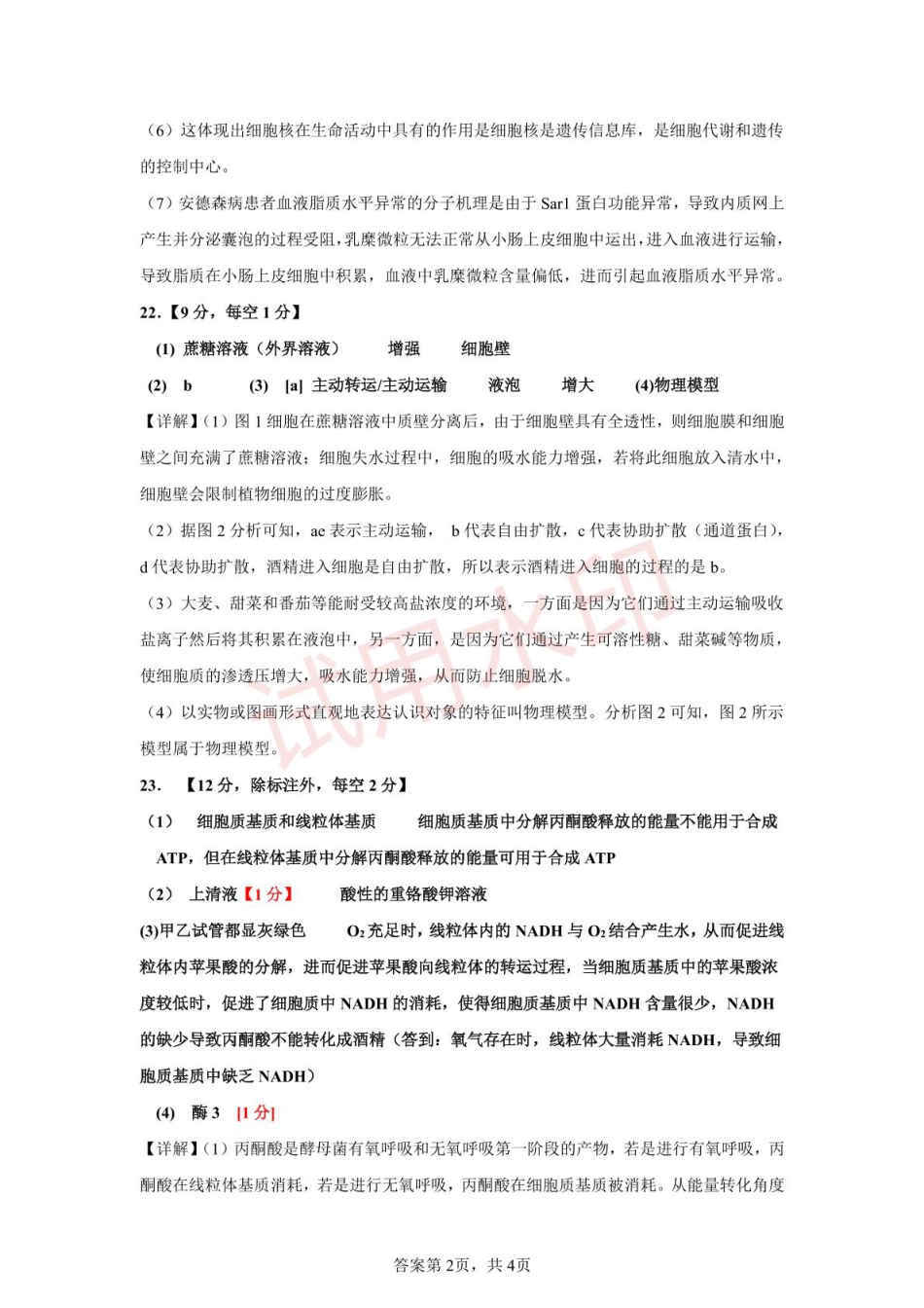 内蒙古自治区赤峰市红山区2024-2025学年高一上学期期末考试  生物  Word版含答案_高一生物答案.pdf_第2页