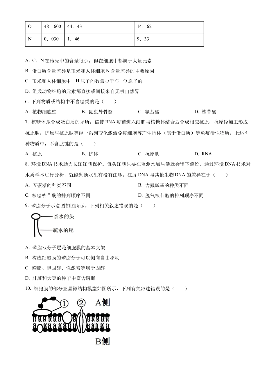 青海省海南州2024-2025学年高一上学期期中质量检测生物试题  Word版无答案.docx_第2页